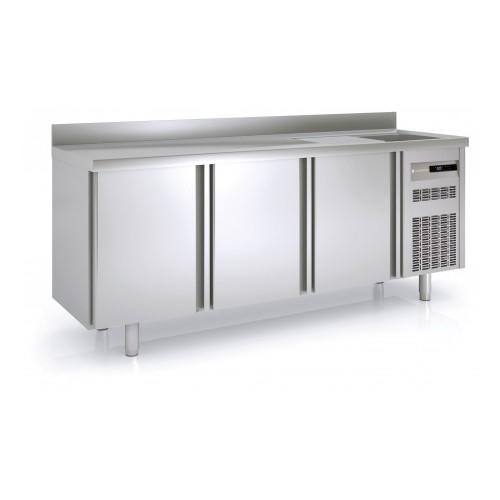 Table réfrigérée avec évier 3 portes avec dosseret CORECO