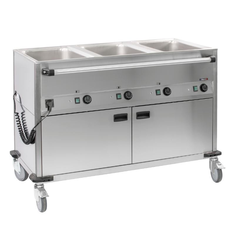 Chariot bain-marie à eau 3xGN 1/1 avec soubassement chauffant horizontal CASSELIN