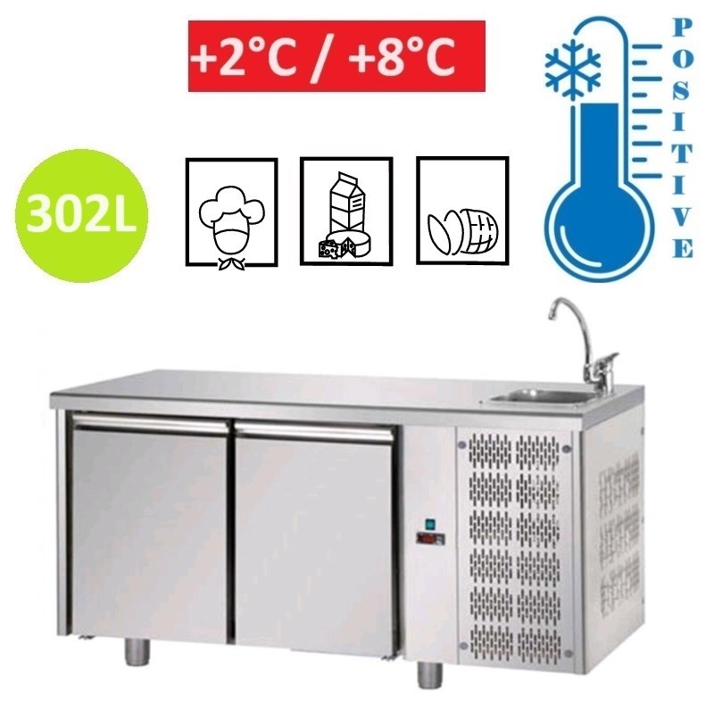 Table réfrigérée INOX 2 portes GN 1/1 avec évier Tecnodom