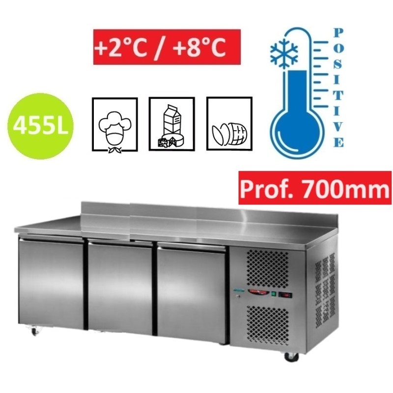 Table réfrigérée positive INOX 3 portes GN 1/1 avec dosseret Tecnodom