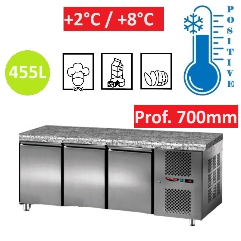 Table réfrigérée positive INOX 3 portes GN 1/1 plan en Granit Tecnodom
