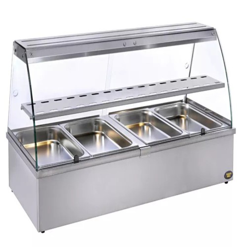 Bain-marie professionnel avec vitrine, 4 bacs GN 1/1 et vidange ROLLER GRILL