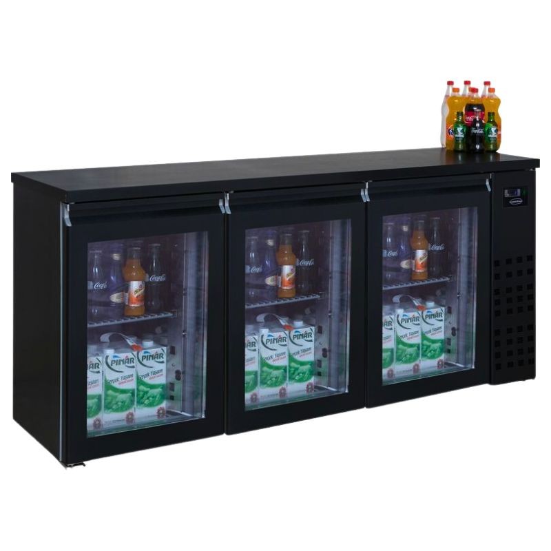 ARRIÈRE BAR RÉFRIGÉRÉE NOIR 3 PORTES EN VERRE COMBISTEEL