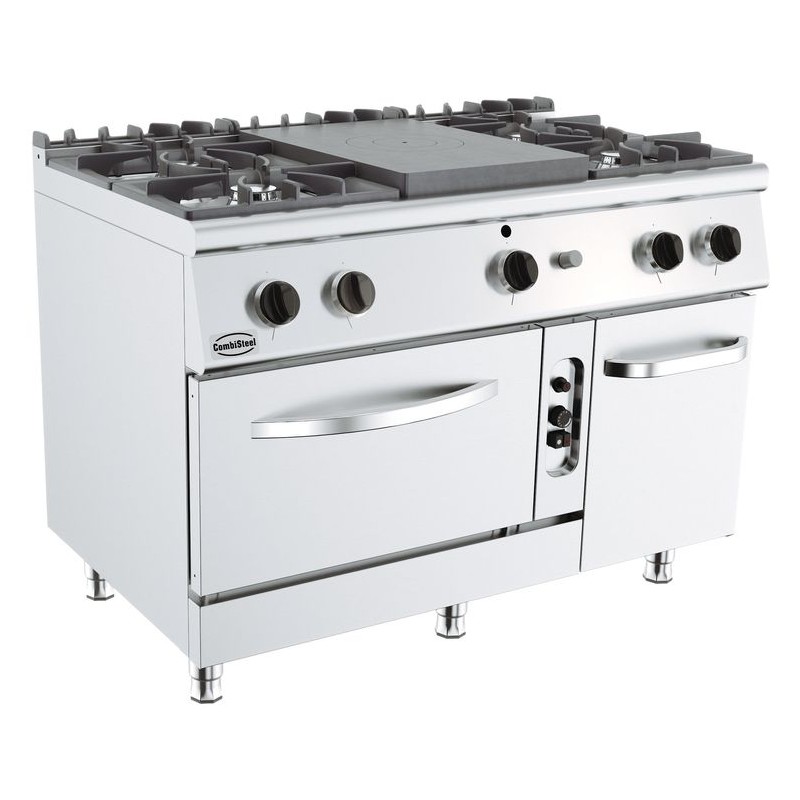 BASE 700 CUISINIERE PLAQUES COUP DE FEU 4 BR. AVEC FOUR GAZ COMBISTEEL