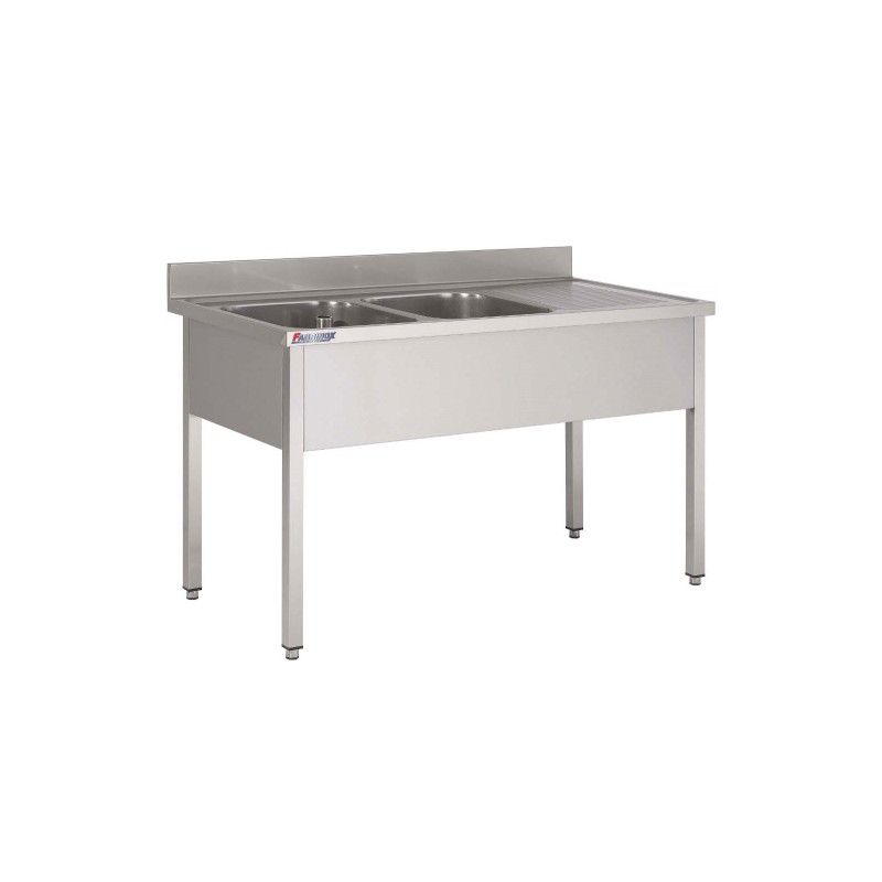 Plonge Inox Largeur 1400 mm - 2 Bacs à Gauche
