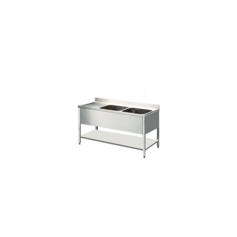 Plonge 2 bacs 1600x700mm avec égouttoir à gauche COMBISTEEL