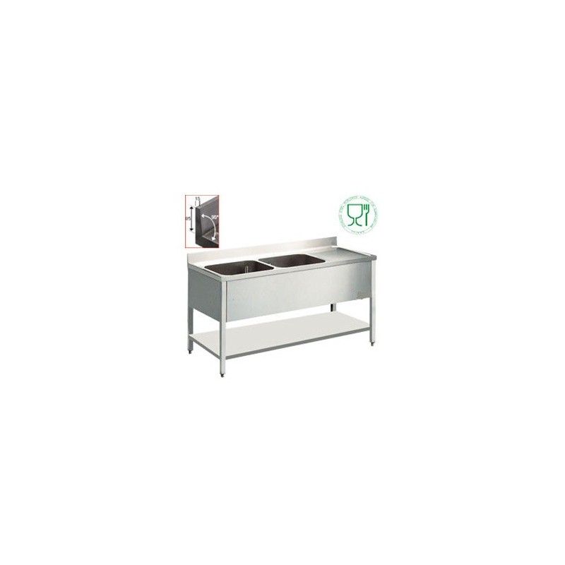 Plonge 2 bacs 1600x700mm avec égouttoir à droite COMBISTEEL