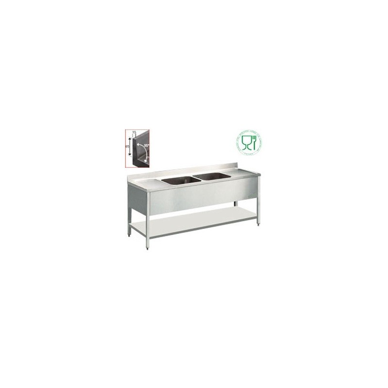 Plonge 2 bacs 2000x700mm avec 2 égouttoirs COMBISTEEL