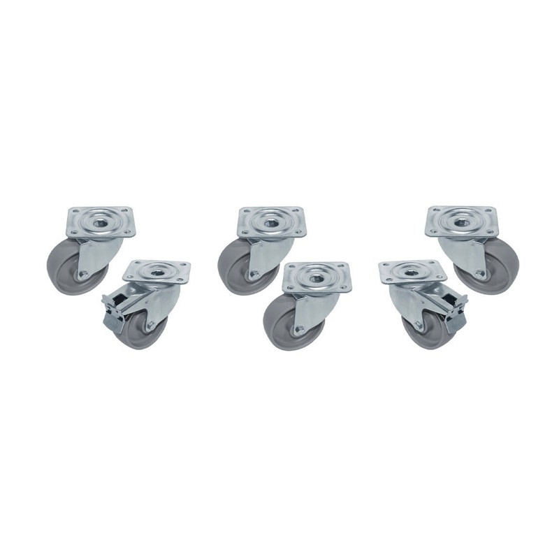 Kit 6 Roues inox pour tables, pivotantes DIAMOND